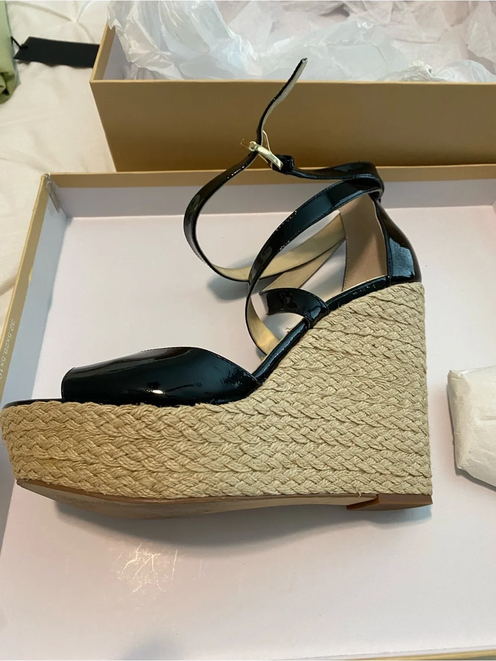 Michael Kors Black Patent Platform Sandals with Ankle Strap